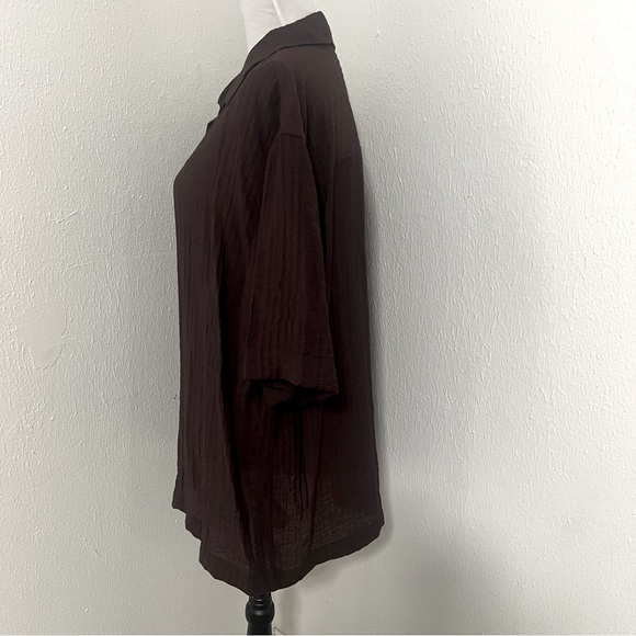 Zara Men’s XLarge Rich Brown Crinkle Effect Textured Top EUC Button Up Business - Picture 3 of 10